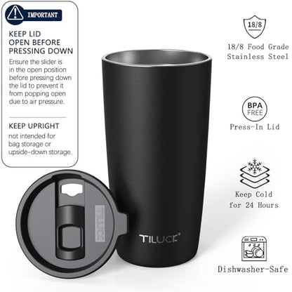 TILUCK 20 oz Insulated Coffee Tumbler with BPA-Free Lid | Travel Coffee Mug, Dishwasher Safe, Cup Holder Friendly, Double-Wall Vacuum Insulation for Hot & Cold Drinks, Matte Black - color: Matte Black, size: 20 Ounces