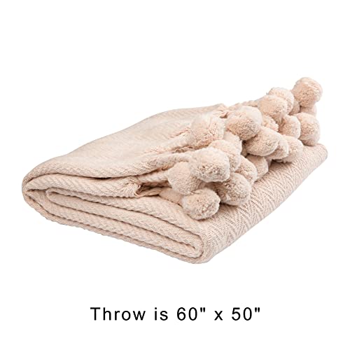 Main + Mesa Woven Cotton Pom Pom Throw - color: Blush