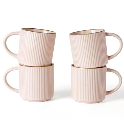 famiware Coffee Mug Set of 4, Star 12 oz Ceramic Mugs Cups Set with Handle | Stoneware Stackable Catering Cup for Coffee, Tea, Cappuccino, Latte, Microwave & Dishwasher Safe, Light Pink - color: Star-Light Pink, size: 4 Count (Pack of 1)