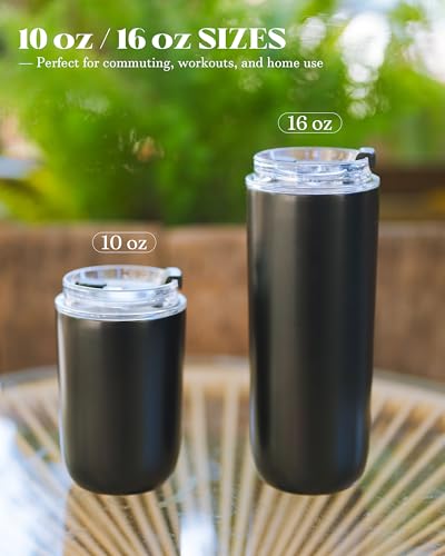 16 oz Insulated Coffee Tumblers, Travel Coffee Tumblers with Straw (Black) | Double-Wall Stainless Steel Tumbler, Leak Proof Tumbler, Reusable Cups with Lids for lced and Hot Drinks - color: 16-Black, size: 16 Ounces