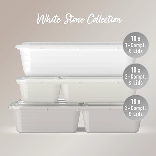 Bentgo Prep 60-Piece Meal Prep Kit - Reusable PFAS & BPA-Free Food Containers, 1-Compartment, 2-Compartment, & 3-Compartments - Microwave, Freezer, & Dishwasher Safe (White Stone) | Portion Control, Stackable, PFAS & BPA-Free, Microwave, Freezer & Dishwas