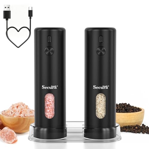 Electric Salt and Pepper Grinder Set, Black, 2 PSC | Type-C Rechargeable, 6 Level Adjustable Coarseness, LED Light, Large 110ML Capacity, Home Kitchen Gift - color: 2 PSC/Black