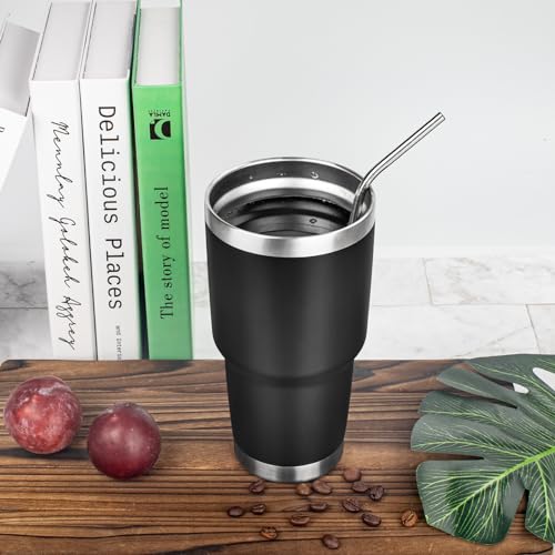 30 oz Tumbler with Lids and Straws Double Wall Vacuum Insulated Tumbler Cup,Stainless Steel Leak-proof Thermal Tumbler Powder Coated Travel Coffee Mug for Cold and Hot Drinks,Black - color: Black, size: 30 Ounces