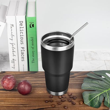 30 oz Tumbler with Lids and Straws Double Wall Vacuum Insulated Tumbler Cup,Stainless Steel Leak-proof Thermal Tumbler Powder Coated Travel Coffee Mug for Cold and Hot Drinks,Black - color: Black, size: 30 Ounces