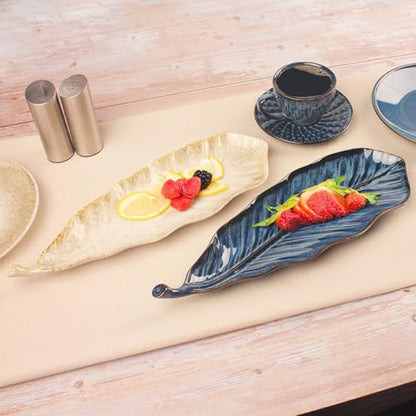 Ceramic Platter Olives Plate Set of 2, Large Serving Trays Salad, Appetizer, Cheese, charcuterie, Biscuits and snacks, Plate for Entertaining, Dishwasher Microwave Safe, Royal blue 17 Inch - color: Royal Blue, size: 17 Inch