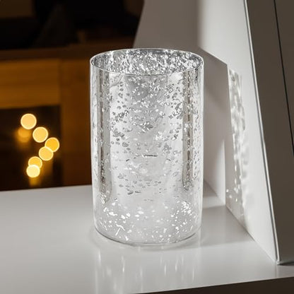 WGVI Hurricane Candle Holder Sleeve, W: 4", Ht: 6", Silver Speckled Glass Cylinder Open Both Ends, Chimney Tube Shade, 2 Pieces - color: Silver Speckle, size: 4x6"H