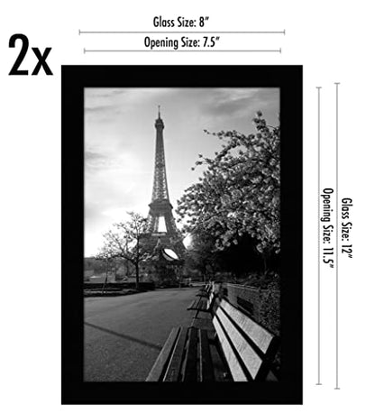 Americanflat 8x12 Picture Frame with Shatter-Resistant Glass - Set of 2 - Signature Collection - Gallery-Style Frames Made of Engineered Wood - Picture Frames for Tabletop and Wall Display - Black | Shatter-resistant glass, wall or tabletop display with i