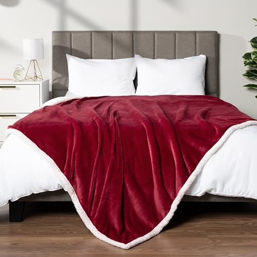 PAVILIA Sherpa Fleece Blanket for Bed, King Size, Maroon Red, Large Plush Soft Fuzzy Blanket, Cozy Reversible Winter Blanket for Women Men, 90x108 Inches - color: Wine, size: 90 x 108 Inches - King