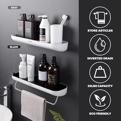 Wall-Mounted Black Shower Caddy – No-Drill Rust-Resistant Bathroom Organizer with Strong Adhesive for Shampoo, Soap & Toiletries – Space-Saving Bathroom Storage Solution - color: White / Black