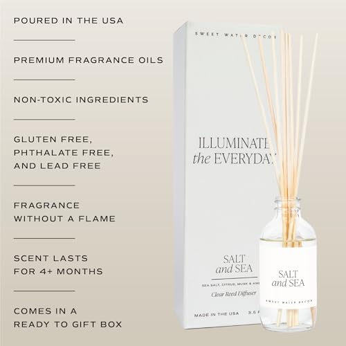 Sweet Water Decor Salt and Sea Reed Diffuser Set - Sea Salt, Citrus, Musk, and Amber Summer Scented Diffuser - Scent Diffusers for Home, Long Lasting Fragrance, Made in the USA - style: Salt + Sea
