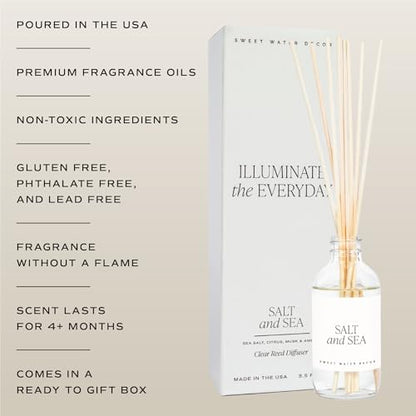 Sweet Water Decor Salt and Sea Reed Diffuser Set - Sea Salt, Citrus, Musk, and Amber Summer Scented Diffuser - Scent Diffusers for Home, Long Lasting Fragrance, Made in the USA - style: Salt + Sea