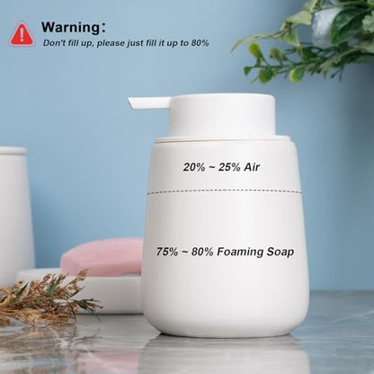 Ceramic Bathroom Accessories Set 6 Pcs, White Bathroom Accessory Set Includes Foaming Soap Dispenser with Rust-Proof Plastic Pump, Bathroom Cup, Qtip Holder, Soap Dish, 2Pcs Adhesive Hooks for Home - size: 6pcs-Foam