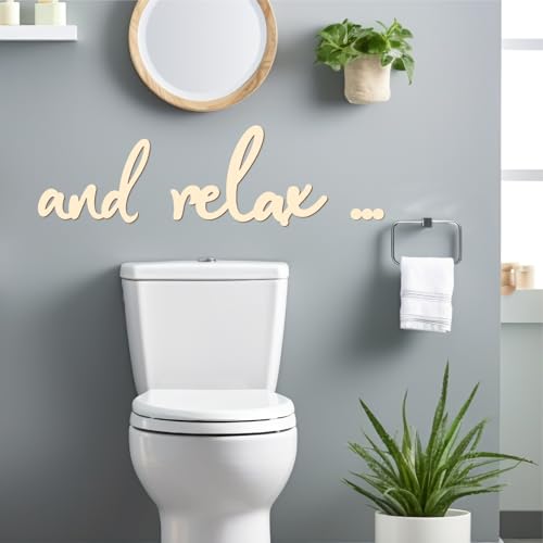 Wooden Bathroom Decor Wood Words And Relax Restroom Wall Art Plaque Cutout Lettes Bathroom Sign Toilet Wall Decoration Relaxing Lavatory Art Adhesive Decorative Modern Rustic Restroom Decor - color: Rustic