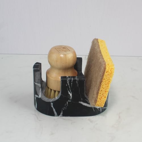Natural Travertine Marble 2-Slot Sponge Holder for Kitchen Counter, 2-in-1 Stone Drying Rack, Sponge Caddy for Sink Organizer - Nero Portoro Marble - color: Nero Portoro Marble