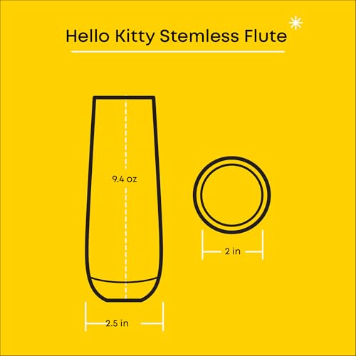 JoyJolt Hello Kitty Stay Gold Stemless Flutes, 9.4oz Drinking Glasses Set of 4, Sanrio Highball Glasses, Kawaii Hello Kitty Kitchen Glass Set Ideal for Water Juice Smoothies, Skinny Tall Glasses - style: Hello Kitty