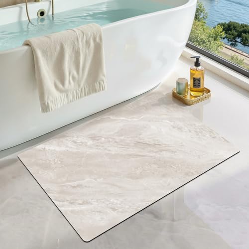 LUMI Non Slip Ultra Thin Bath Mat, Low Pile Quick Dry, White Marble, 17x30 | Low Profile Absorbent, Fits under Door, for Bathroom, Shower, Sink, Doorway, Entrance - color: A-white Marble, size: 17"x30"
