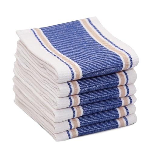 LFH Home Soft Cotton Dish Towels Premium Absorbent Kitchen Towels for Cleaning Drying and Wiping Counters Decorative Tea Towels Stylish and Fade Resistant Drying Dishes Easy to Wash-18x28Inch-Ink Blue - color: Ink Blue, size: 18x28 - Broad Stripe