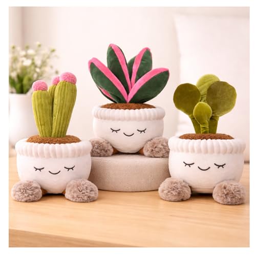 Large Plush Plants in Pots – Flower, Cactus & Succulent Plush Stuffed Plants, Flower Pot Plush Bouquet Decor, Cute Desk & Nursery Room Decor Gift (Succulents Set of Three)