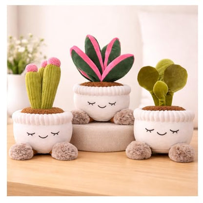 Large Plush Plants in Pots – Flower, Cactus & Succulent Plush Stuffed Plants, Flower Pot Plush Bouquet Decor, Cute Desk & Nursery Room Decor Gift (Succulents Set of Three)