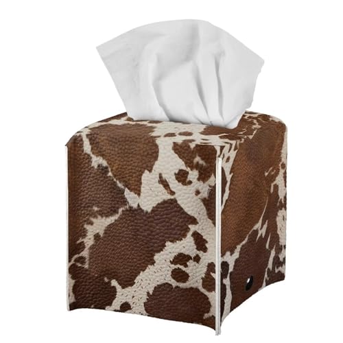 Brown Cow Fabric Tissue Box Cover Square Cube Cardboard Facial Tissue Boxes Holder Slipcover for Night Stand Bathroom Bedroom - color: Brown Cow