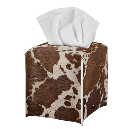 Brown Cow Fabric Tissue Box Cover Square Cube Cardboard Facial Tissue Boxes Holder Slipcover for Night Stand Bathroom Bedroom - color: Brown Cow