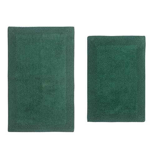 Home Weavers Luxury Collection 100% Cotton Reversible Bathroom Rugs Set, Washable Rug, Extra Soft and Absorbent Bath Rug, Kitchen Mat, 2 Piece Set(S+M), Bottle Green - color: Bottle Green, size: 2 Piece Set(S+M)
