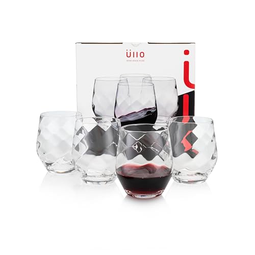 Üllo Aer Crystal Stemless Wine Glasses with Aerating Swirl Design for Enhanced Flavor, Clear, Set of 4