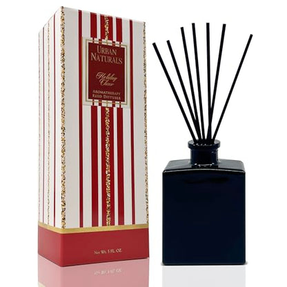 Reed Diffuser Set, Holiday Cheer - Bathroom Shelf Décor | Cranberry, Cinnamon, Evergreen, Cedar & Smokey Wood, 5 ounce Sleek Black Rectangular Refillable Glass Bottle, Made in the USA - color: Holiday Cheer