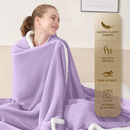 BEAUTEX Sherpa Fleece Throw Blankets Soft Fluffy Flannel Plush Cozy | Fuzzy Light Purple Cuddle Blanket for Couch, Bed, Sofa, Adults (50" x 60", Light Purple) - color: Lavender, size: Throw-50"x60"