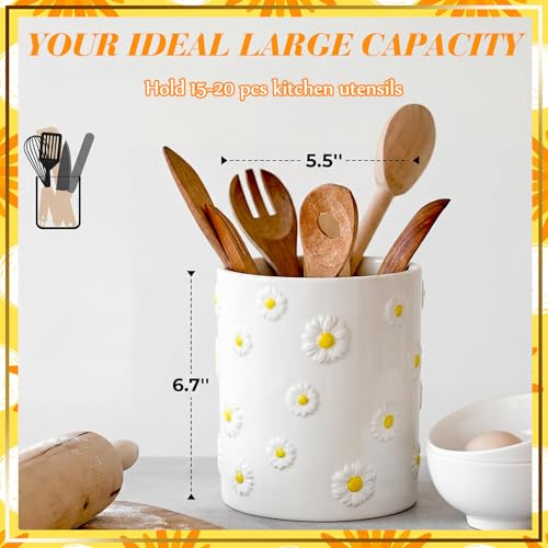 LemonRoad Daisy Utensil Holder for Kitchen Counter,Ceramic Cooking Utensil Crock Modern Farmhouse Countertop Organizer for Spatula Ladle Kitchen Counter Decor - style: Daisy
