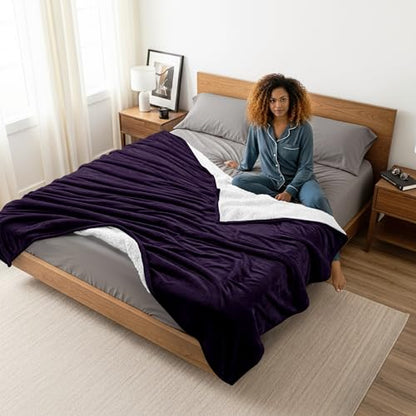Utopia Bedding Reversible Plush Sherpa Blanket King Size Plum, 90x102 Inch | Soft, Warm, Fleece, Bed, Sofa, Couch, Camping, Travel, Cozy, All Season - color: Plum, size: King (90x102 Inch)