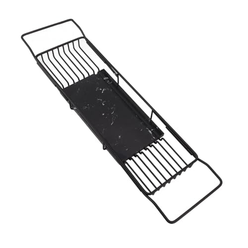 Metal Marble Bathtub Rack, Bathtub Caddy Tray Stainless Steel Shower Caddy Tray with Extending Sides, Bathroom Trays (Black) - size: Black