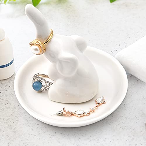 PUDDING CABIN White Elephant Gifts for Women, Wedding Ring Holder Dish, Elephant Gifts for Women Mom Friends, Aunt, Sisters, Birthday Engagement Bridal Shower Mothers Day Xmas Gift - style: Elephant White