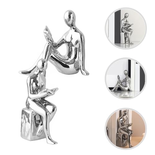 1pair Abstract Reader Statue Bookends Modern Ceramic Home Decor for Bookshelf Office Elegant Reading Figurines for Living Study Artistic Desktop Decoration