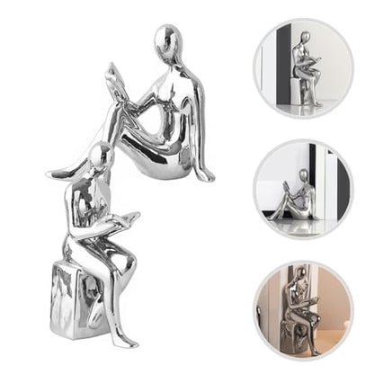 1pair Abstract Reader Statue Bookends Modern Ceramic Home Decor for Bookshelf Office Elegant Reading Figurines for Living Study Artistic Desktop Decoration
