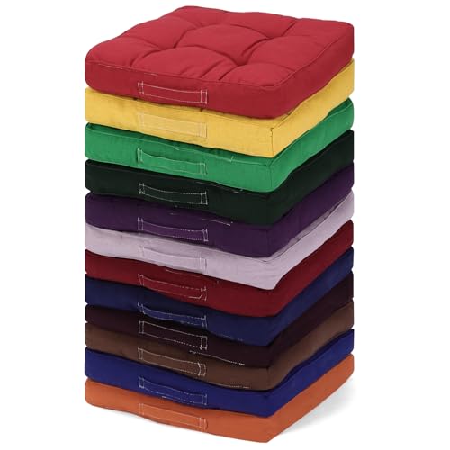 Gerrii 12 Pcs Classroom Floor Cushions 15"x15" Kids Flexible Floor Seating Cushions with Handles Bulk Classroom Chair Pillows for Kindergarten Daycare Nursery(Fancy Color,Square) - color: Fancy Color, style: Square
