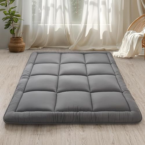 WhatsBedding Japanese Floor Mattress Futon Mattress 3" Grey Tatami Mat Shredded Memory Foam Filled Sleeping Pad, Foldable & Portable Roll Up Lounger Camping Bed,Twin Size 39"x 80" - color: Grey, size: Twin