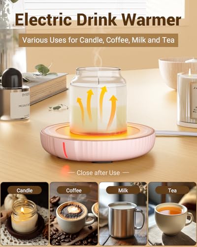 HouseGem Large Candle Warmer Plate - Coffee Cup Mug Warmer for Desk, Candle Melter, Electric Mug Heater for Beverages, Milk & Tea, Coffee Accessories Ideal Gifts Keep Cup Warm (Pink) - color: Pink
