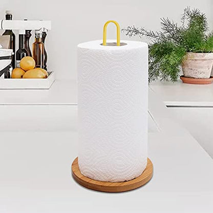 TONLEA Wooden Paper Towel Holder Countertop, Kitchen-Towel-Holder FreeStanding with Non-Slip Base for Bathroom - color: Gold