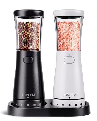Electric Salt and Pepper Grinder Set with Storage Base, Stainless Steel Rechargeable Salt and Pepper Grinder Set with 4.5 oz Large Capacity, 1.8" Wide Mouth, Adjustable Coarseness, Ideal for Kitchen - color: Black