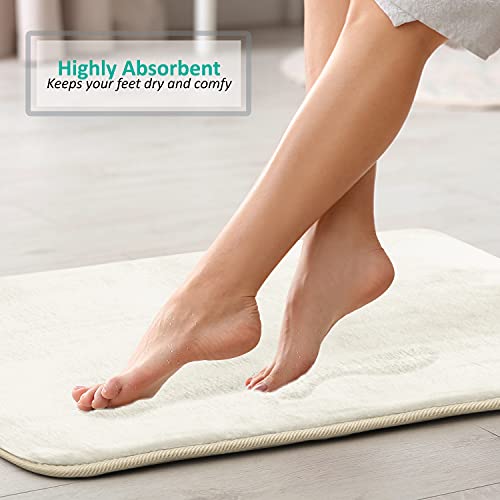 Clara Clark 3 Piece Bathroom Rugs Bath Mat Set, Velvet Memory Foam Bath Mats for Bathroom - Non-Slip, PVC Backing Bath Rugs, Washable - Dries Quickly, White - color: Off White
