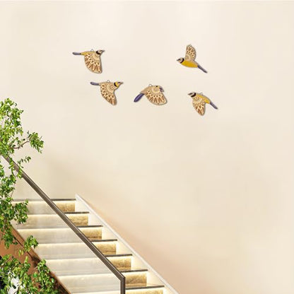 Vumyhuby 5-Piece Blue Wooden Bird Wall Art, Rustic Folk Flying Bird Decor - color: Blue
