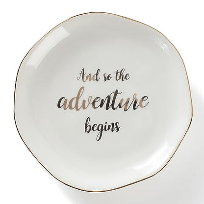 And So The Adventure Begins Ring Dish-Inspirational Bridal Shower, Bachelorette Party, Engagement Wedding Gifts, Congratulation Present for New Chapter,Ceramic White - style: And So The Adventure Begins