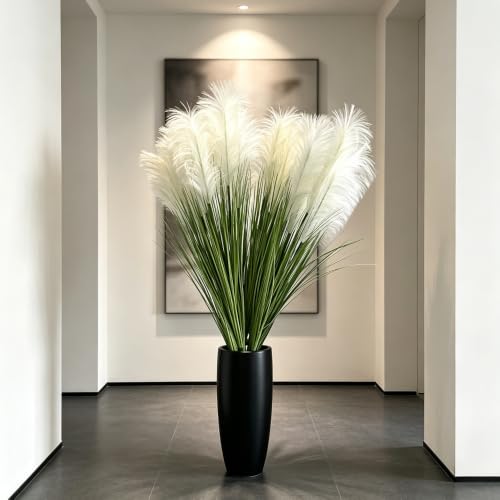 Artificial Pampas Grass, 5PCS 5 Heads Faux White Reed Grass, 36Inch Tall Fake Pampas Grass for Home Decor, Living Room, Floor Vase, Wedding & Farmhouse Indoor Outdoor Decor