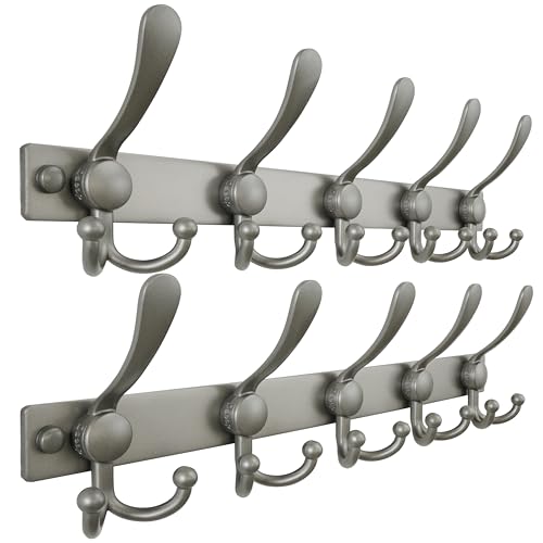 Coat Rack Wall Mount, Heavy Duty 12-Gauge Base vs Flimsy 1mm, Double-Thick Solid Anti-Snap Hooks, 16” Stud-Mount, Stainless Steel Hanger for Clothes Hat Entryway Closet, Grey, Pack of 2 - color: Gray, size: L=17" (2pcs)