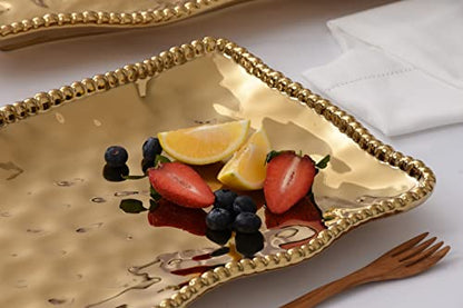 Pampa Bay Titanium-Plated Porcelain Medium Platter, 14.3 x 8 Inch, Gold Tone, Oven, Freezer, Dishwasher Safe
