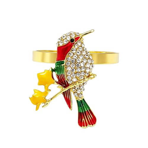 Hummingbird Napkin Rings Set of 6 Sparkly Rhinestone Bird Napkin Holder for Spring Party Garden Wedding Baby Shower Decor,Elegant Dining Table Setting for Holiday Gathering & Family Dinner - style: Red