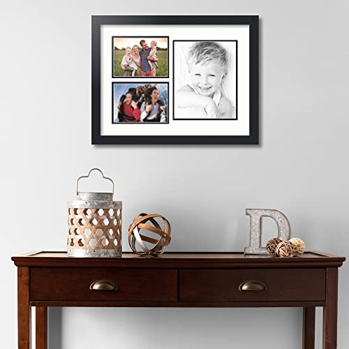 ArtToFrames Collage Photo Frame Double Mat with 1-8x10 and 2-5x7 inch Openings with Black Frame and Fabric White Top Mat - color: Fabric White, size: 1 - 8x10 and 2 - 5x7
