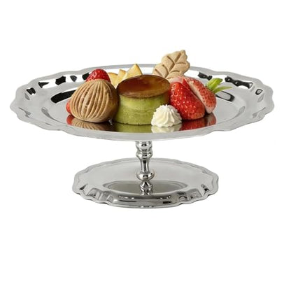 Footed Serving Tray Stainless Steel Dessert Display Platter | Stainless Steel Tray for Fruits Snacks Cupcakes and Appetizers, Decorative Oval Footed Display Plate for Parties Home Decor