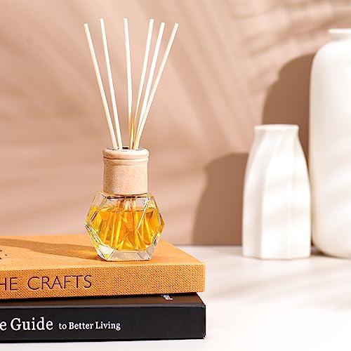 Roshtia 4 Set Reed Diffuser Bottle Empty Refillable Fragrance Glass Diffuser Bottles Set with Wooden Caps Rattan Sticks 50ml 1.7 oz Irregular Glass Jars for DIY Fragrance